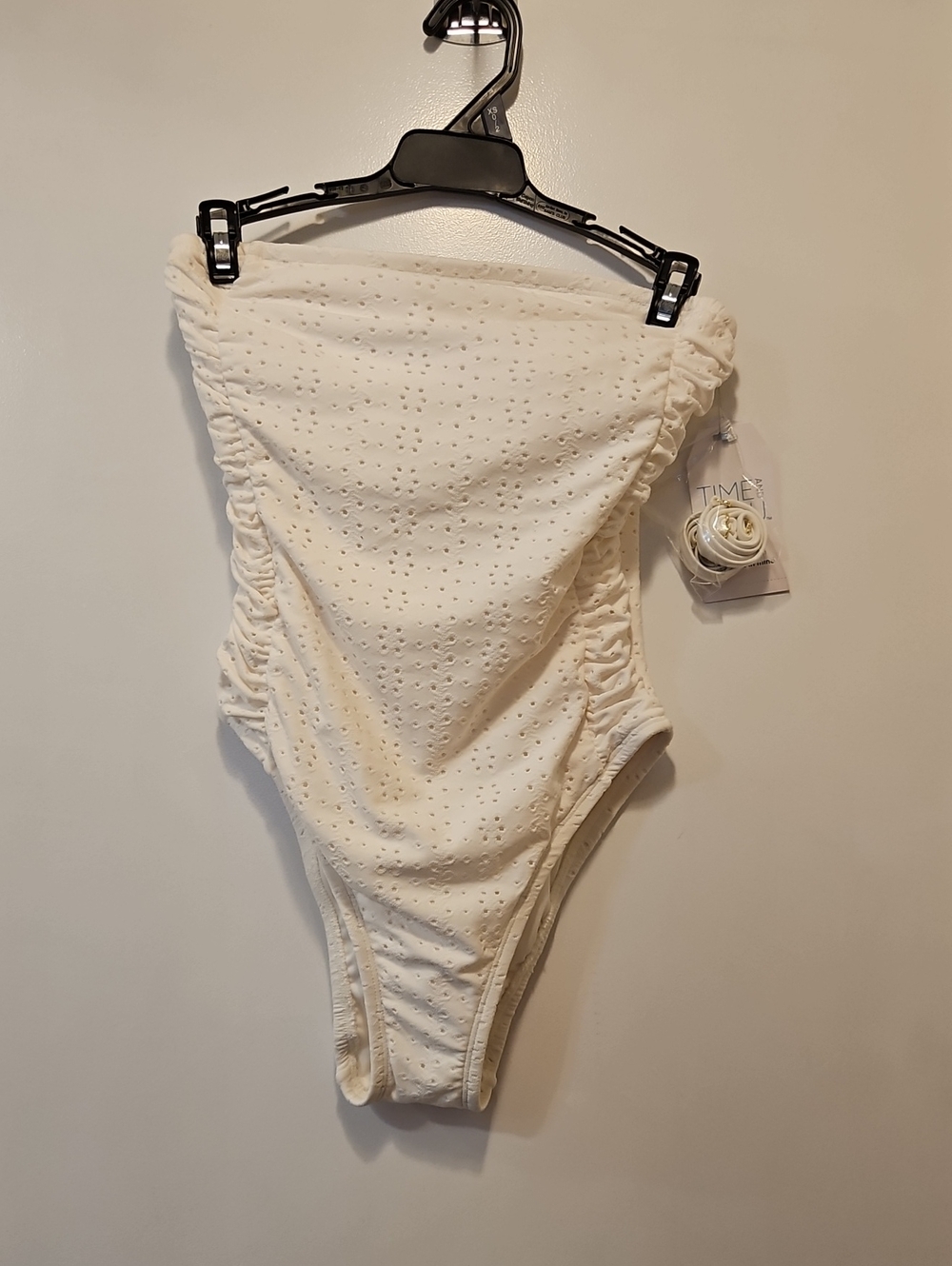 Time and Tru Cream Eyelet One-Piece Swimsuit